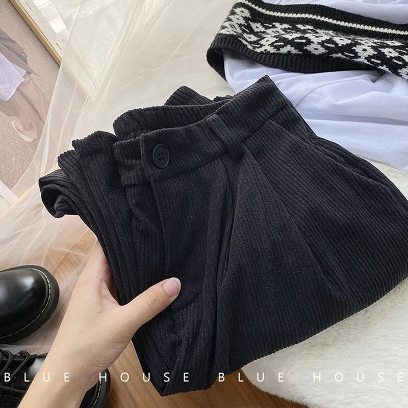 Retro Corduroy Wide Leg Pants High Waist Streetwear Style