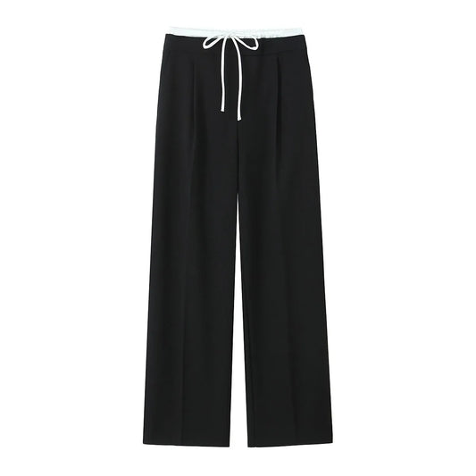 Fashionable Elastic Waist Women’s Straight Pants