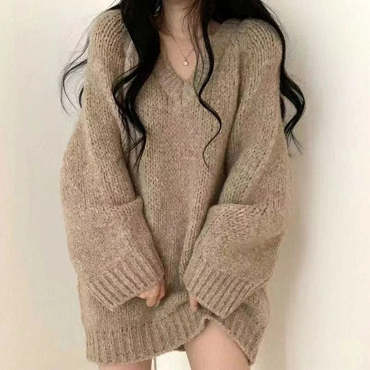 Retro V-Neck Knit Sweater Dress Cozy and Chic