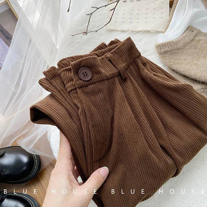 Retro Corduroy Wide Leg Pants High Waist Streetwear Style