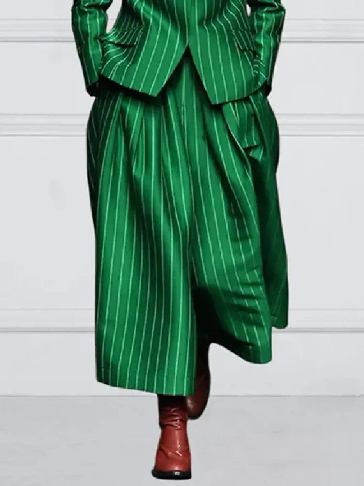 Modern Striped High-Waist Wide Leg Trousers