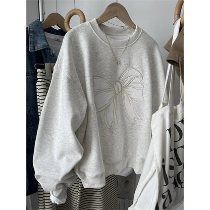 Dongdaemun Embroidered Bow Sweatshirt Women’s Trendy Layer