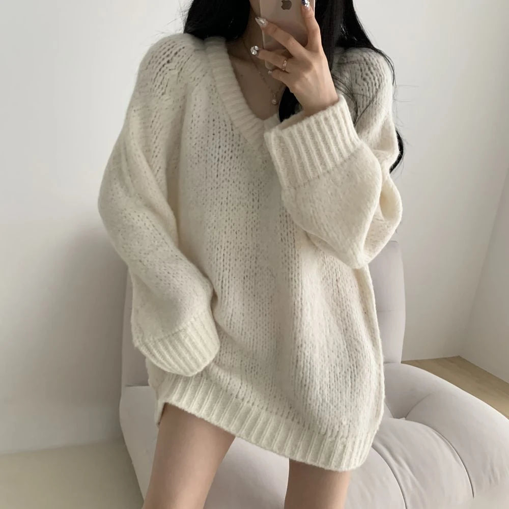 Retro V-Neck Knit Sweater Dress Cozy and Chic