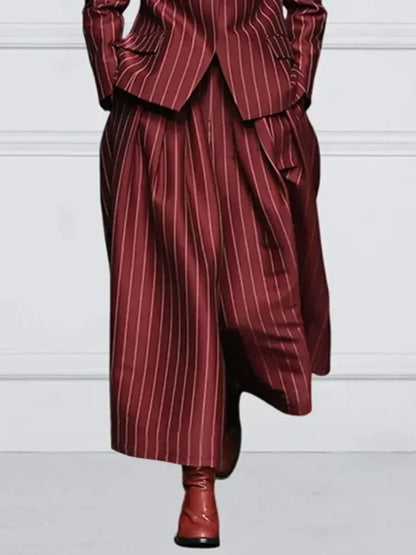 Modern Striped High-Waist Wide Leg Trousers