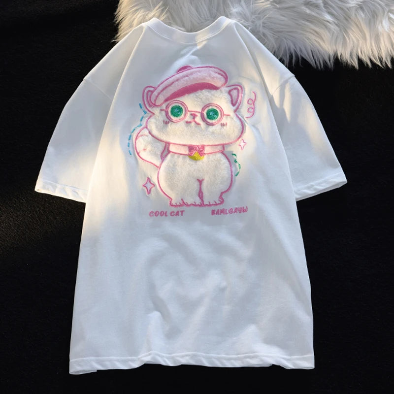 Fun and Sweet Korean Style Cat Print T-Shirt