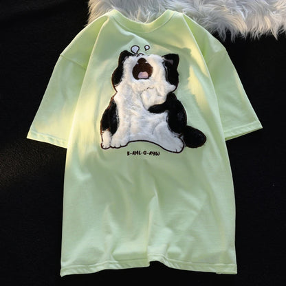 Fun and Sweet Korean Style Cat Print T-Shirt