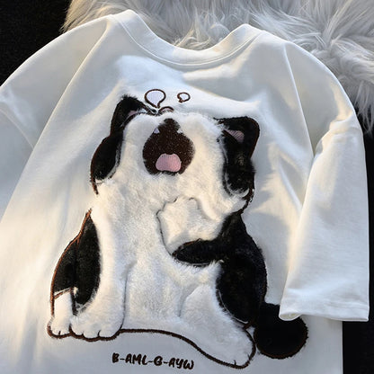 Fun and Sweet Korean Style Cat Print T-Shirt